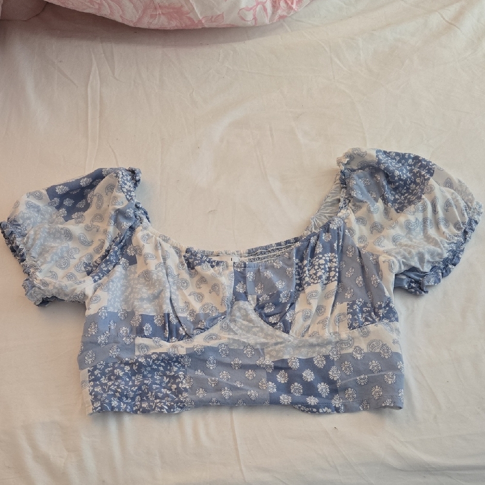 Blue Floral Crop Top